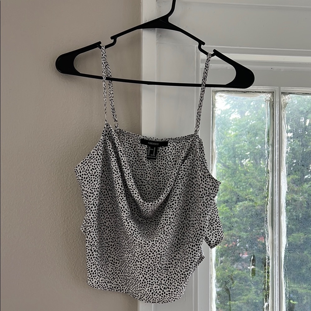 Forever 21 Black and White Asymmetrical Crop Camisole